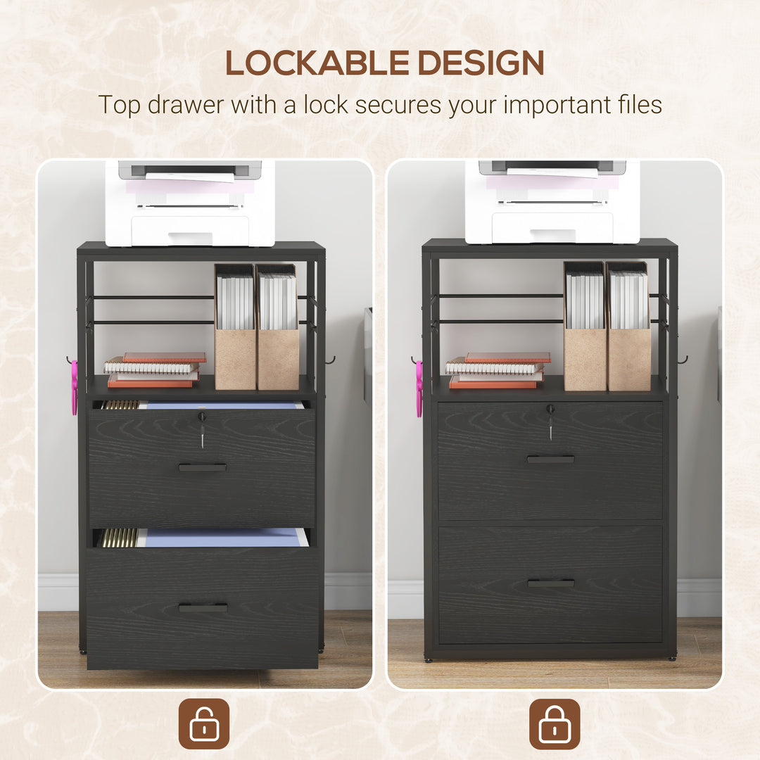 Vinsetto Lockable Filing Cabinet, 2 Drawer File Cabinet with Adjustable Hanging Bar for Letter, A4 and Legal Size, Black