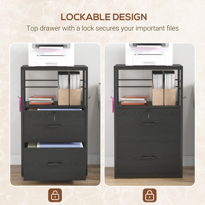 Vinsetto Lockable Filing Cabinet, 2 Drawer File Cabinet with Adjustable Hanging Bar for Letter, A4 and Legal Size, Black