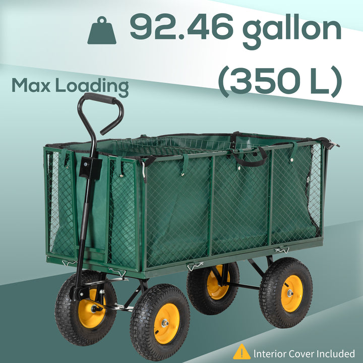Outsunny 342L Utility Wagon Cart with Removable Mesh Sides to Convert into Flatbed for Beach Lawn Yard