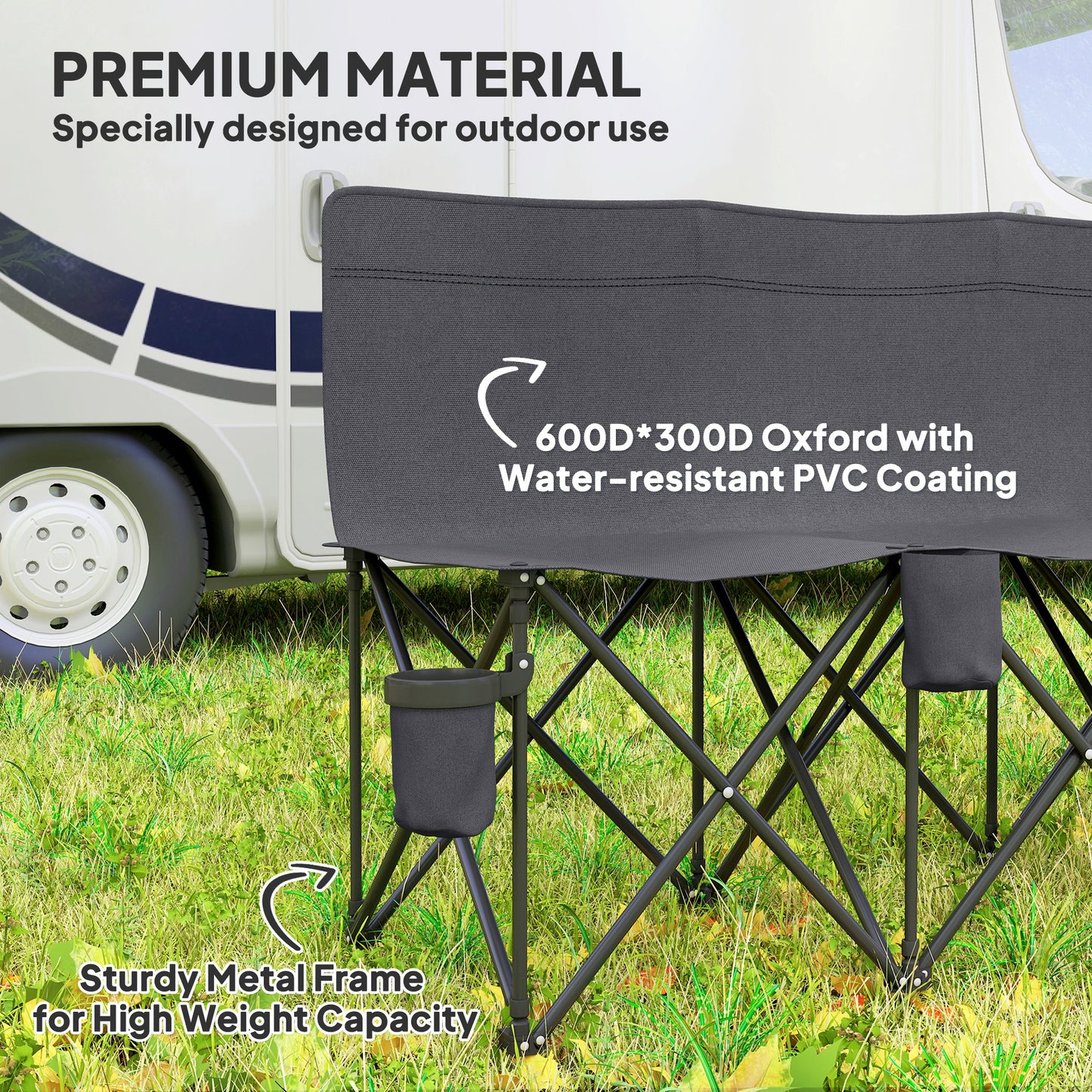 Outsunny 6 Seat Folding Camping Chair with Cup Holder and Carrying Case for Camping, Picnic, Sport Events, Black