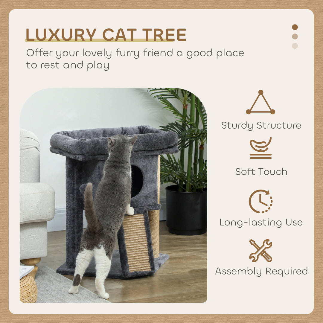 PawHut Cat Tree, Small Cat Tower with Perch, Scratching Post, Cat Condo, Toy Ball for Kitty, Indoor Use, Grey
