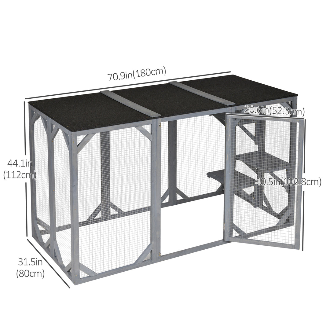 PawHut Catio Outdoor Cat Enclosure, Indoor Cat Cage, Pet House, Small Animal Hutch for Rabbit, Kitten, Kitty Crate Kennel with Waterproof Roof, Multi-Level Platforms, Lock, Camel