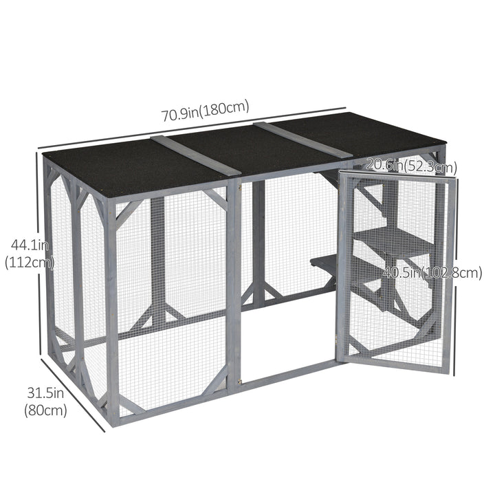 PawHut Catio Outdoor Cat Enclosure, Indoor Cat Cage, Pet House, Small Animal Hutch for Rabbit, Kitten, Kitty Crate Kennel with Waterproof Roof, Multi-Level Platforms, Lock, Camel