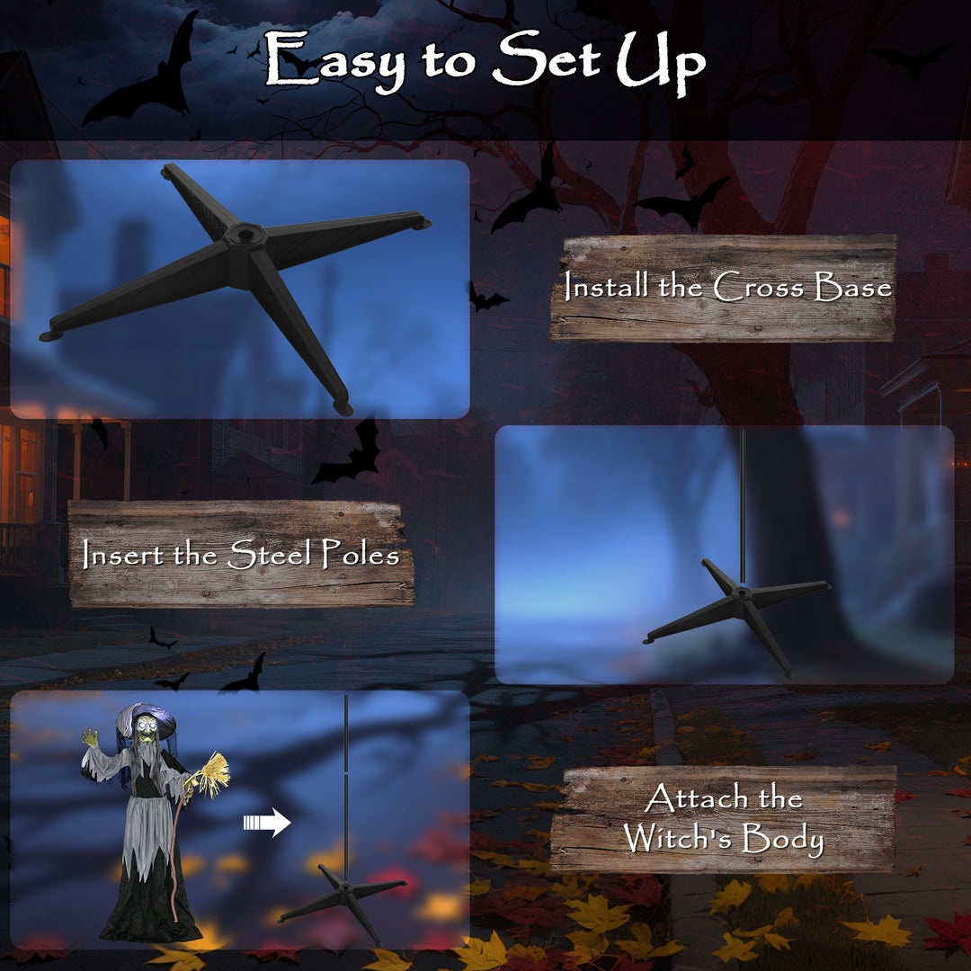 Outsunny Animatronics Standing Witch, Voice-Activated Prop, Spinning Head & Flashing Eyes, Easy Setup Indoor, Black