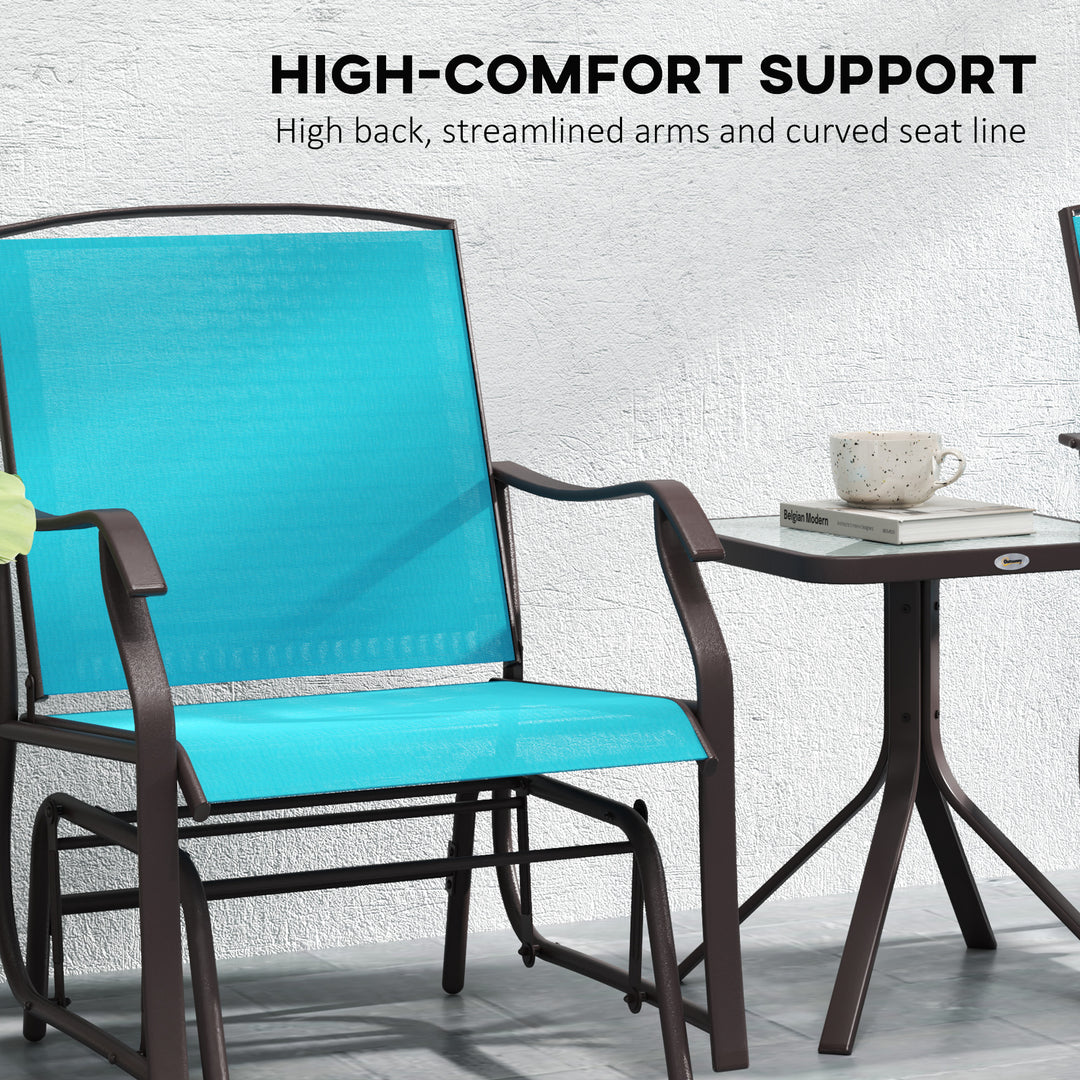 Outsunny 3 Piece Patio Glider Set Outdoor Gliders with Breathable Mesh Seat, Glass Top Table for Garden, Yard, Cream White