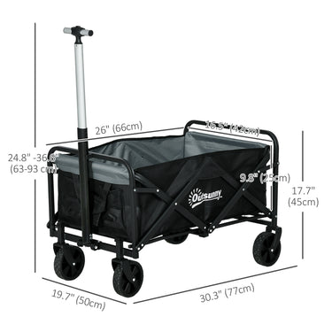 Outsunny Steel Frame Folding Garden Cart, Collapsible Wagon with Telescopic Handle and All-Terrain Wheels