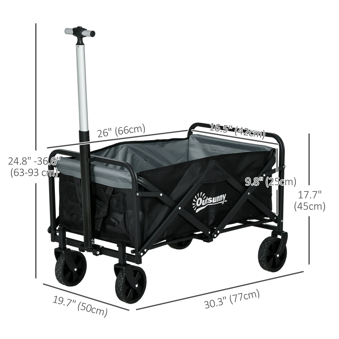 Outsunny Steel Frame Folding Garden Cart, Collapsible Wagon with Telescopic Handle and All-Terrain Wheels