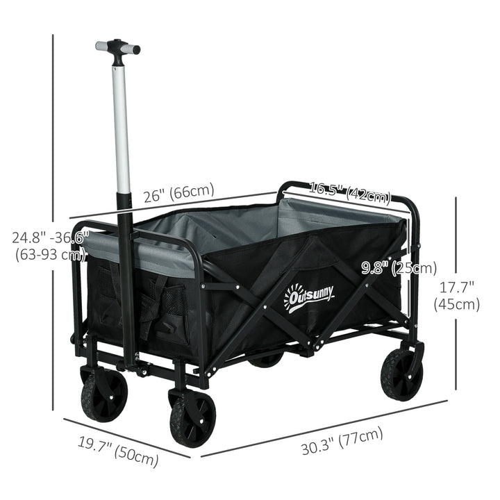 Outsunny Steel Frame Folding Garden Cart, Collapsible Wagon with Telescopic Handle and All-Terrain Wheels