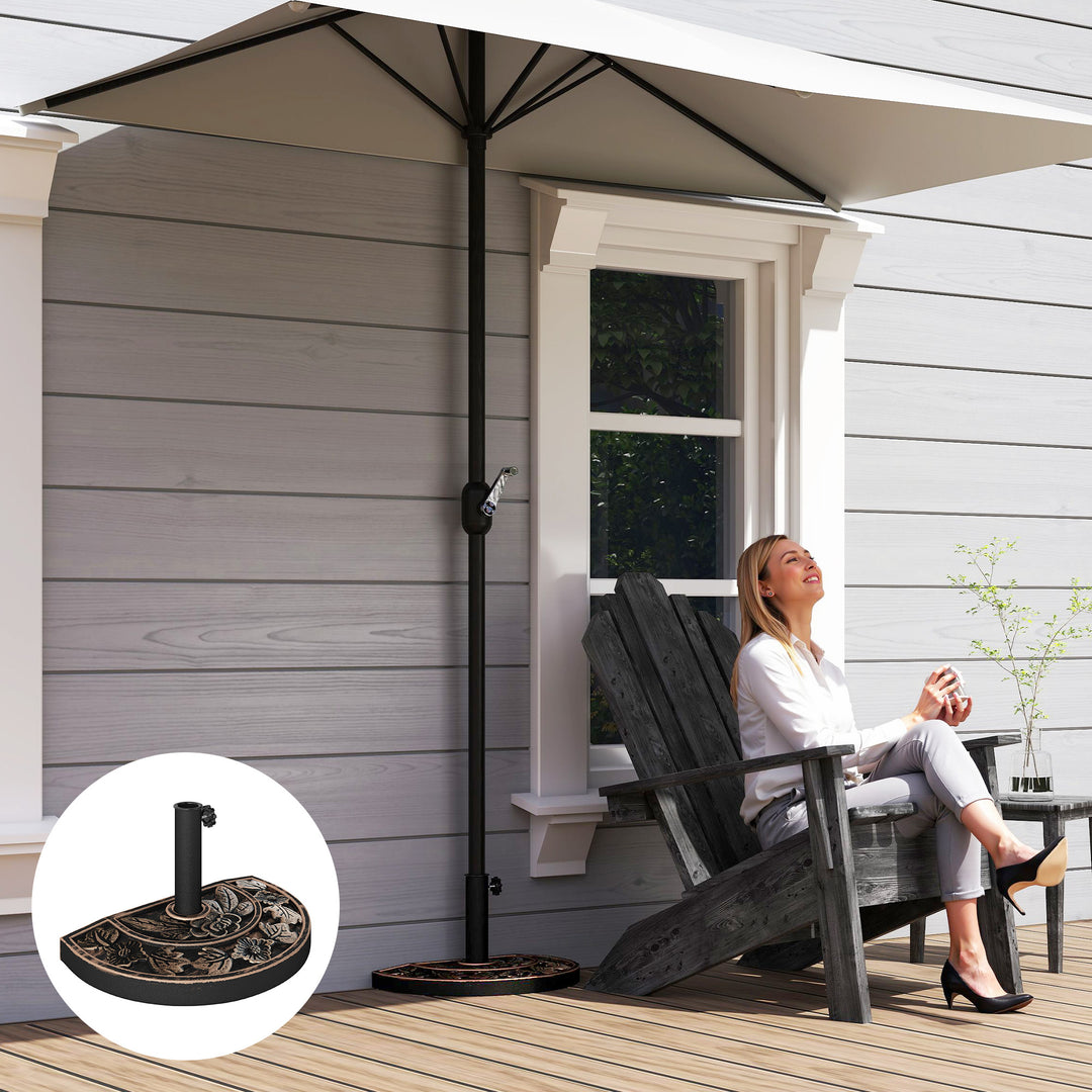 Outsunny 20 lbs Resin Half Round Patio Umbrella Base 20" Outdoor Decorative Parasol Stand Holder For Φ1.5", Φ1.9" Pole, Bronze