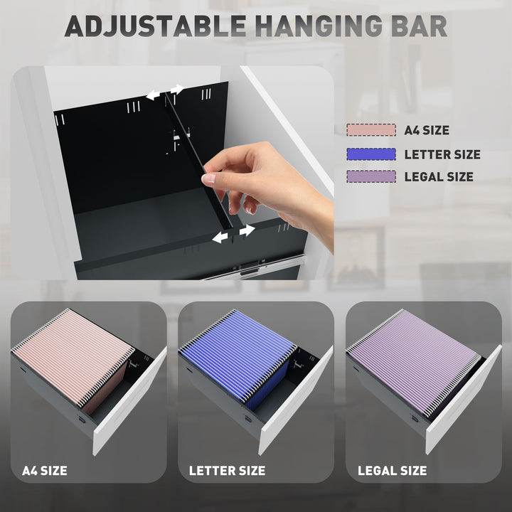 Vinsetto File Cabinet, Vertical Filing Cabinet with Adjustable Partition for A4 Letter Size, Lockable for Office, White