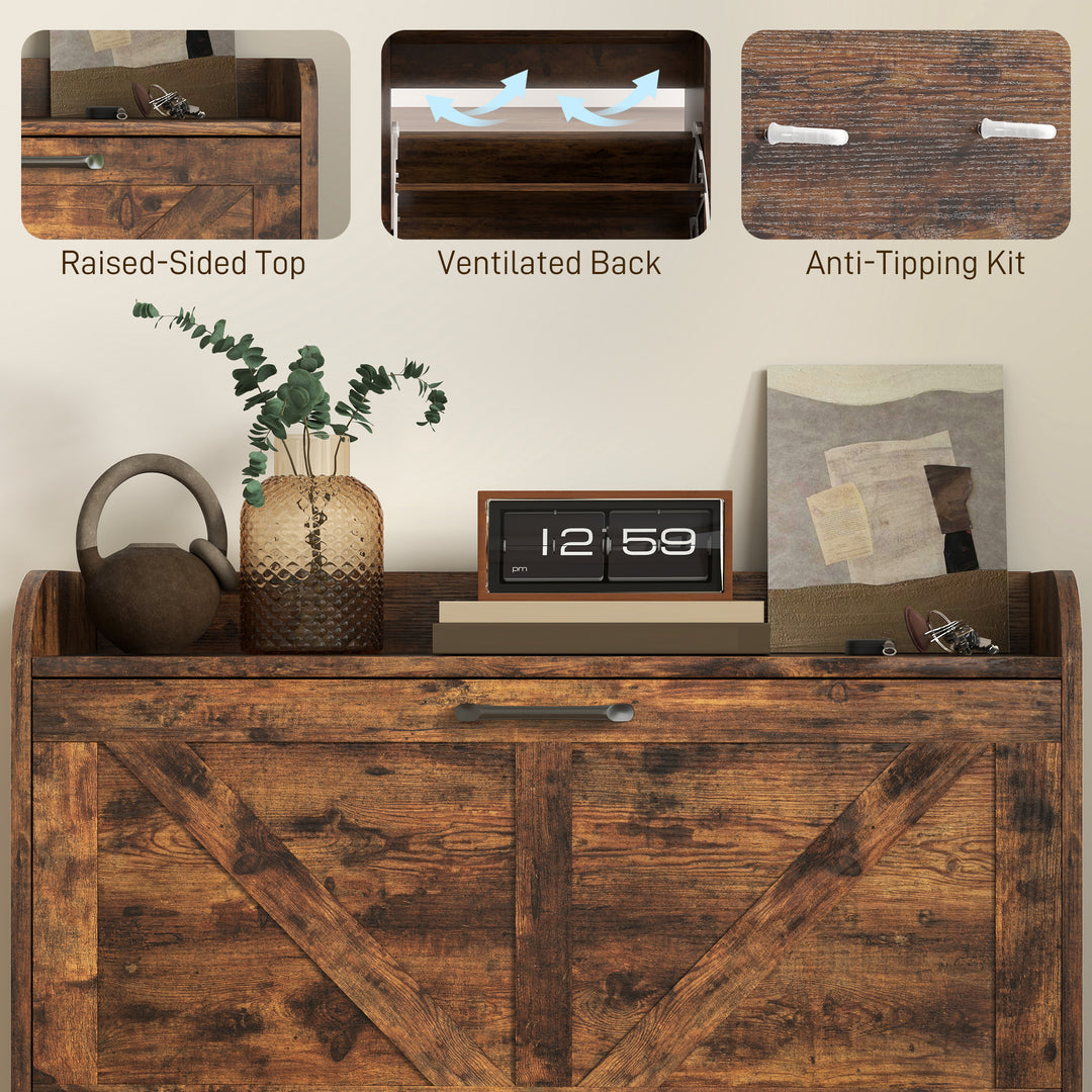 HOMCOM Narrow Shoe Storage Cabinet, Farmhouse Slim Shoe Cabinet with 2 Flip Drawers, Adjustable Shelves, White Oak