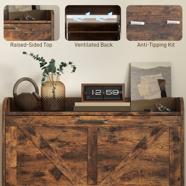 HOMCOM Narrow Shoe Storage Cabinet, Farmhouse Slim Shoe Cabinet with 2 Flip Drawers, Adjustable Shelves, White Oak