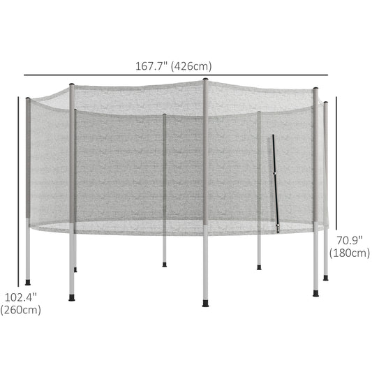 Soozier 14FT Enclosure Trampolining Bounce Safety Accessories Trampoline Net with 8 Poles, Grey