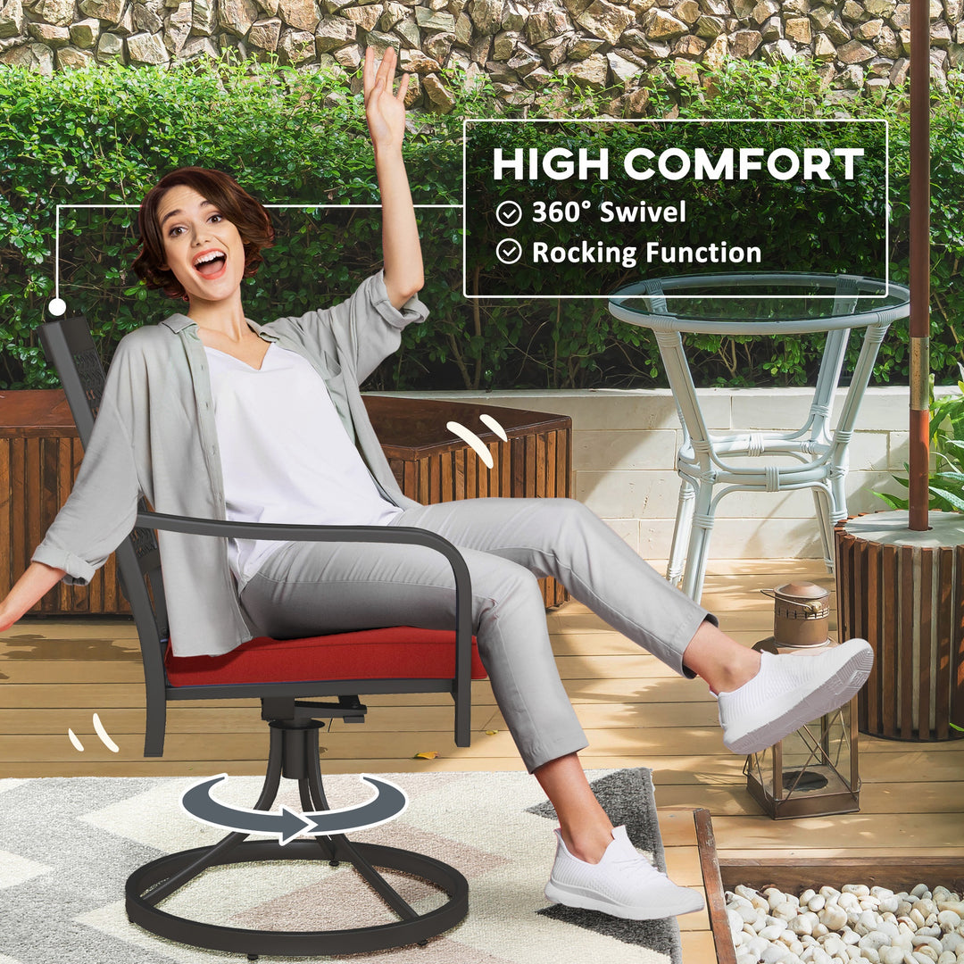 Outsunny 2 Pieces Patio Swivel Chairs with Cushion, Outdoor Swivel Rocker with Curved Armrests, Backrest for Garden, Balcony, Porch, Navy Blue