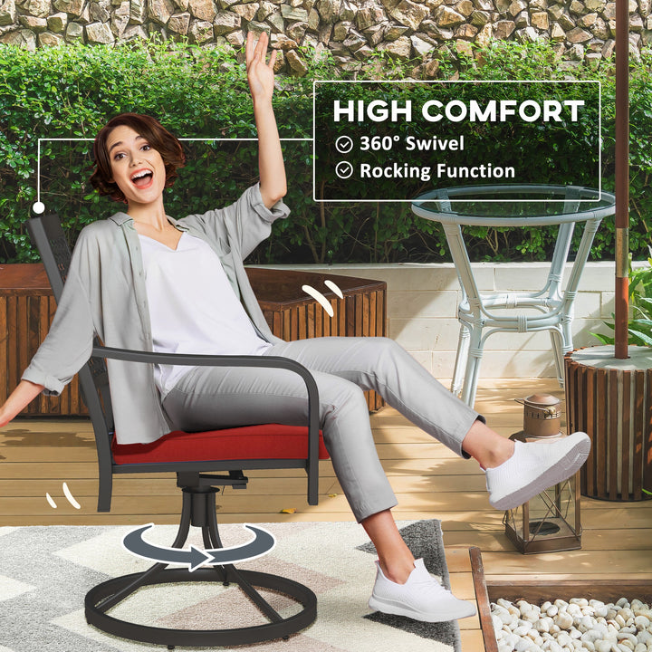 Outsunny 2 Pieces Patio Swivel Chairs with Cushion, Outdoor Swivel Rocker with Curved Armrests, Backrest for Garden, Balcony, Porch, Navy Blue