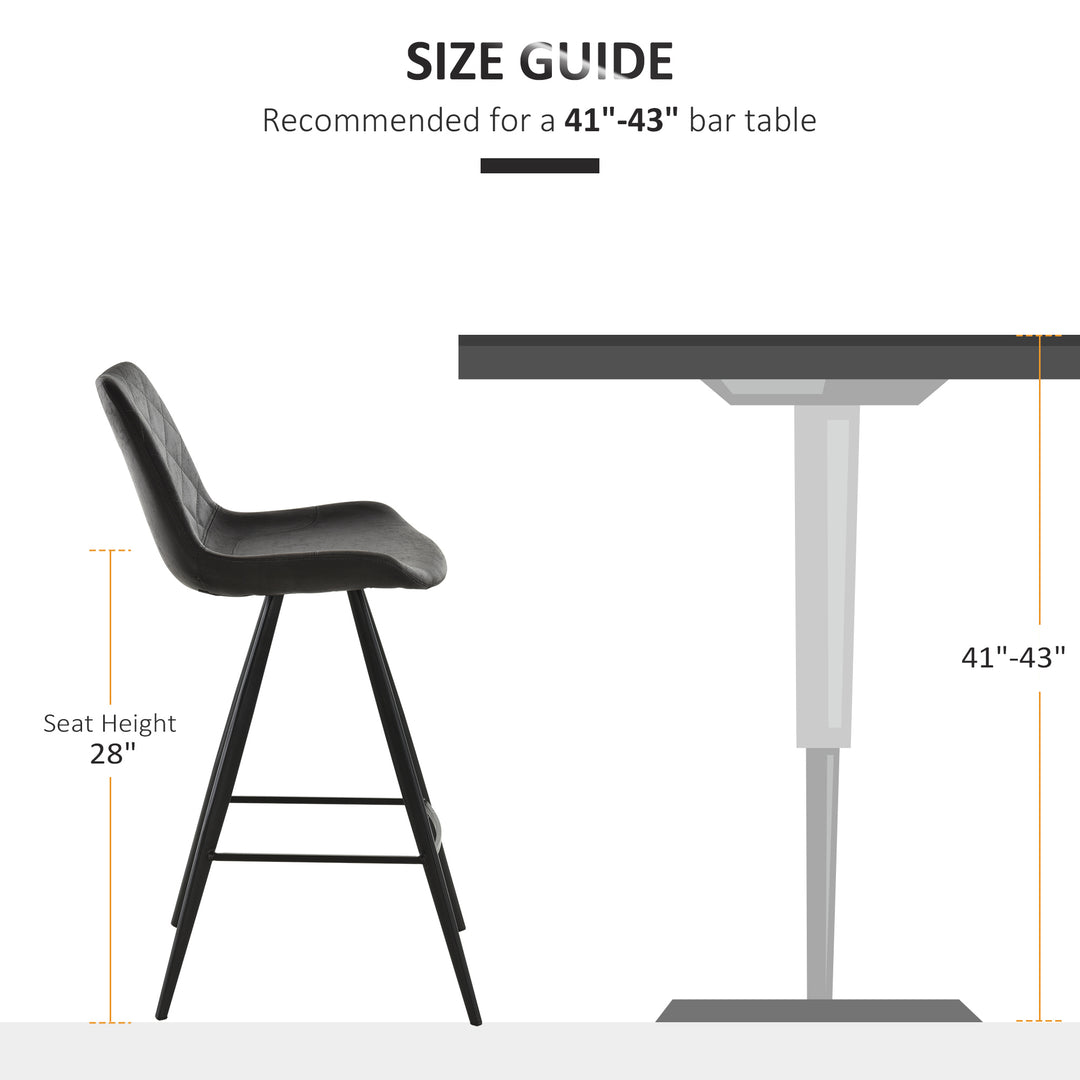 HOMCOM Set of 2 Microfiber Cloth Bar Stools, Multi-functional Kitchen Stools, Bar Chair with Metal Leg Padded Cushion Seat for Dining, Black