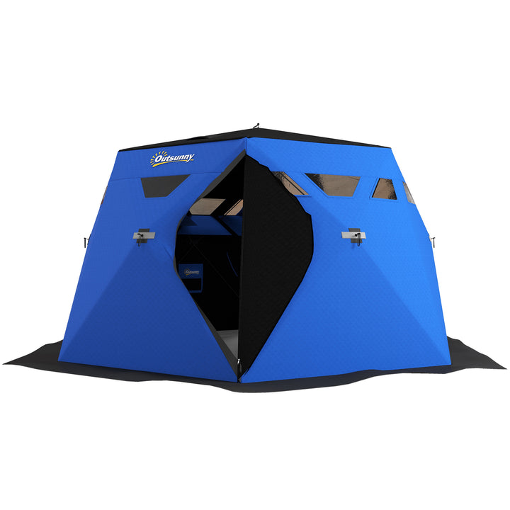 Outsunny 4 Person Insulated Ice Fishing Shelter, Pop-Up Portable Ice Fishing Tent with Carry Bag and Two Doors for -22℉, Black