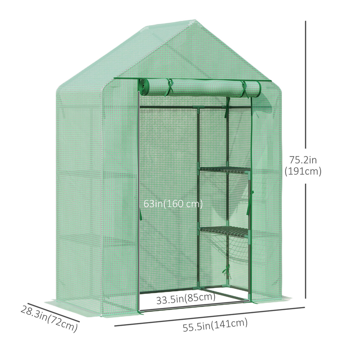 Outsunny 55" x 28" x 75" Walk-in Greenhouse Portable Garden Plant Flower Seed Warm House with 4 Shelves Outdoor Plant Growth Hot House PE Cover Green