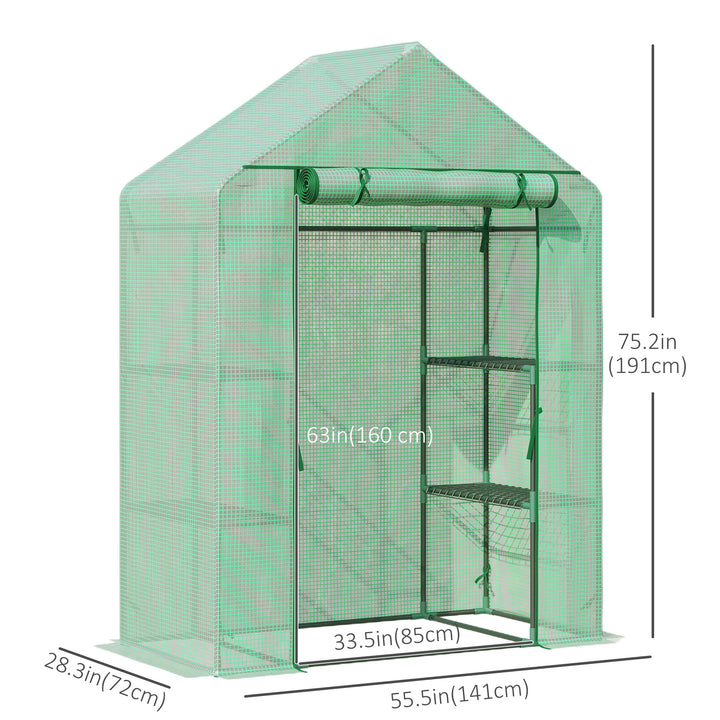 Outsunny 55" x 28" x 75" Walk-in Greenhouse Portable Garden Plant Flower Seed Warm House with 4 Shelves Outdoor Plant Growth Hot House PE Cover Green