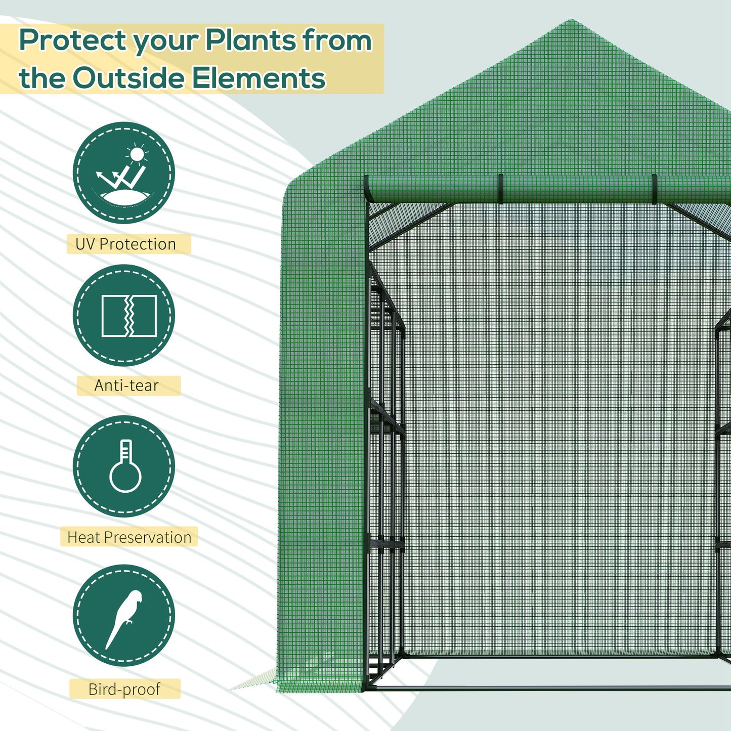 Outsunny 8' x 6' x 7' Portable Walk-In Greenhouse Hot House with 18 Shelves,  Water/UV Resistant Weather Cover, & Roll Up Door