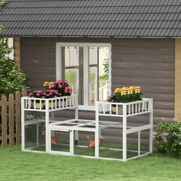 PawHut 7.3' x 3.6' Wooden Chicken Coop Combinable Design with Storage Shelf for 2-4 Chickens, Ducks, Goose, Rabbits, White