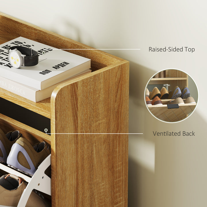 HOMCOM Narrow Shoe Storage Cabinet, Modern Slim Shoe Cabinet with 4 Flip Drawers, 16 Pairs of Shoes for Hallway, Entryway, Oak