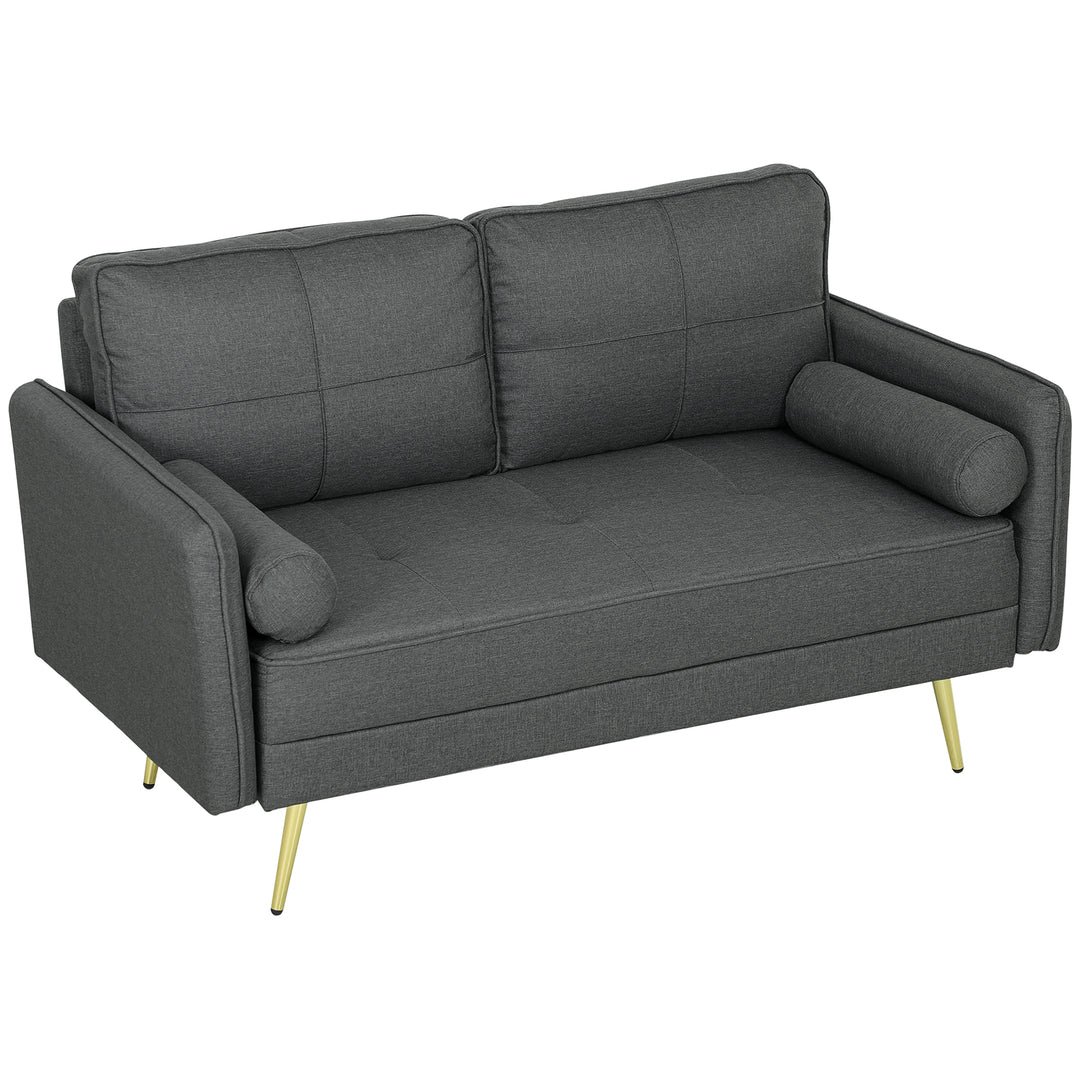 HOMCOM 56" Loveseat Sofa for Bedroom Upholstered 2 Seater Couch with Back Cushions and Pillows, Dark Grey
