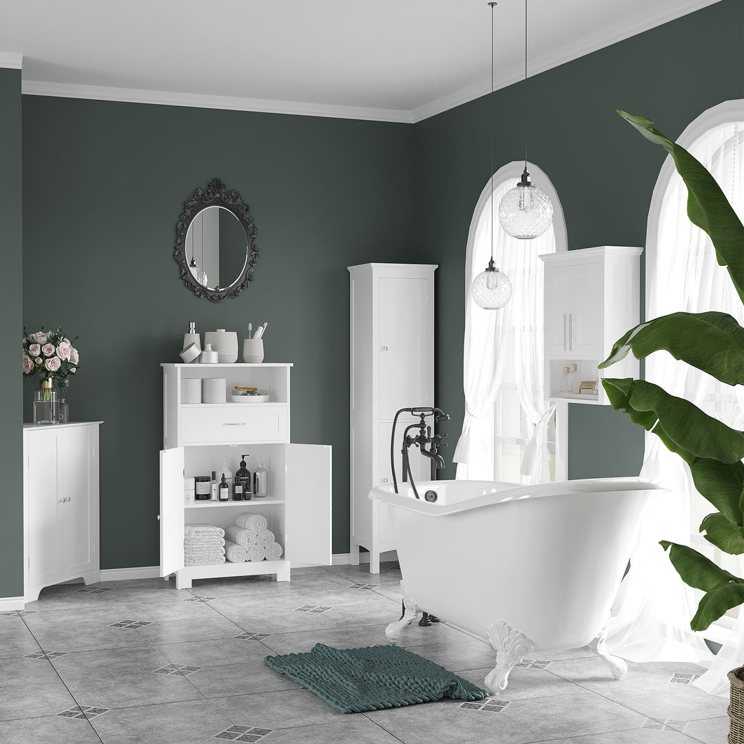 kleankin Tall Bathroom Cabinet, Freestanding Storage Organizer with Adjustable Shelves and Cupboards, 15" x 13" x 63", White