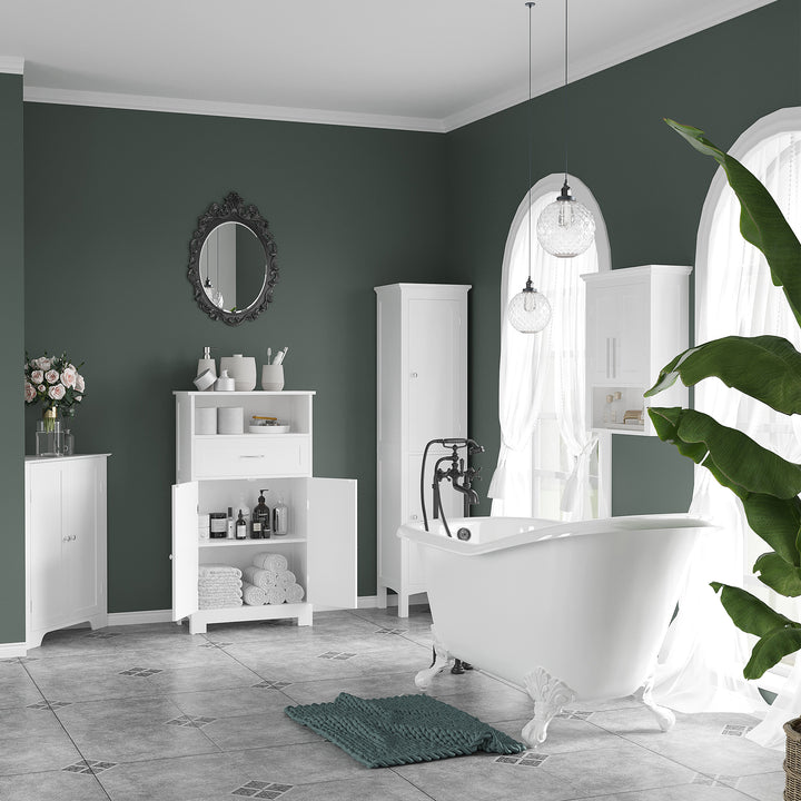 kleankin Tall Bathroom Cabinet, Freestanding Storage Organizer with Adjustable Shelves and Cupboards, 15" x 13" x 63", White