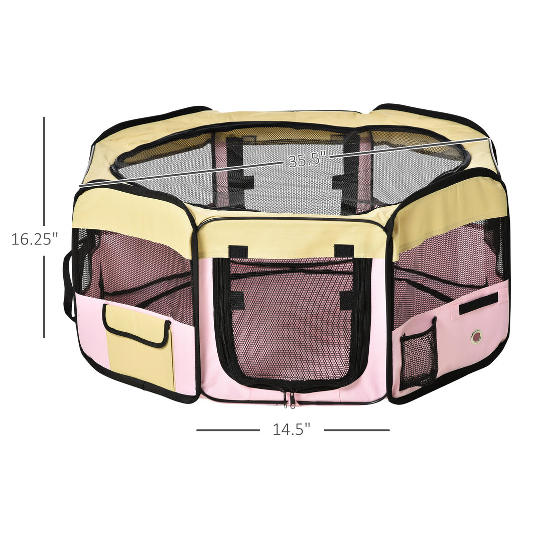 PawHut 36-inch Large Exercise Puppy Pet Playpen Portable Dog Cat Pet Play Pen Pet Cage Tent Kennel Crate Pink Carry Bag Included