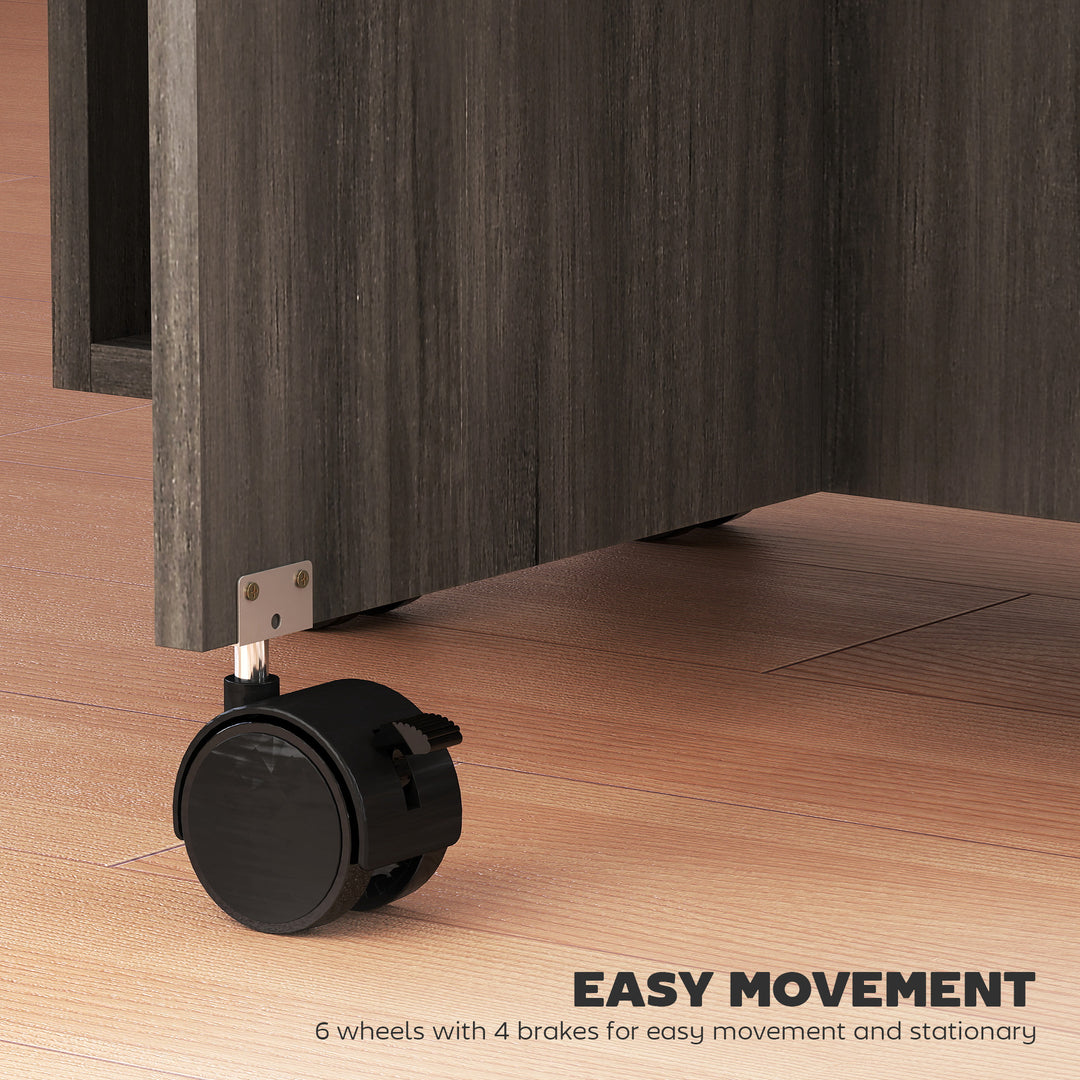 HOMCOM Foldable Dining Table, Rolling Kitchen Table with Storage Drawers and Cabinet, Drop Leaf Table on Wheels, Grey