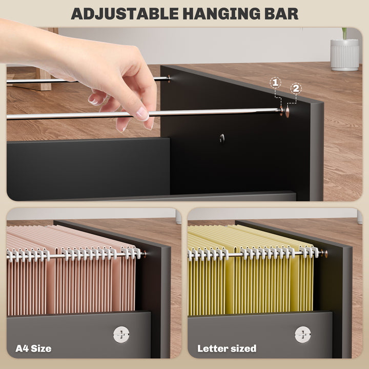 HOMCOM 3-Drawer Small Filing Cabinet with Lock, Vertical Office Storage Cabinet with Wheels for Home Office, Black