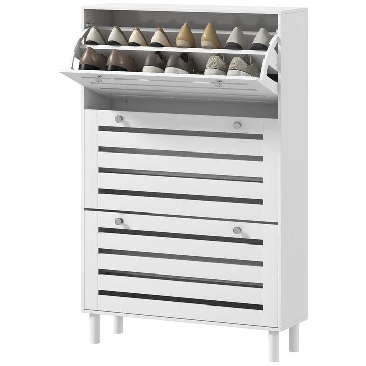 HOMCOM Narrow Shoe Storage Cabinet, 3 Flip Drawers, Adjustable Shelves, 24 Pairs Capacity, White