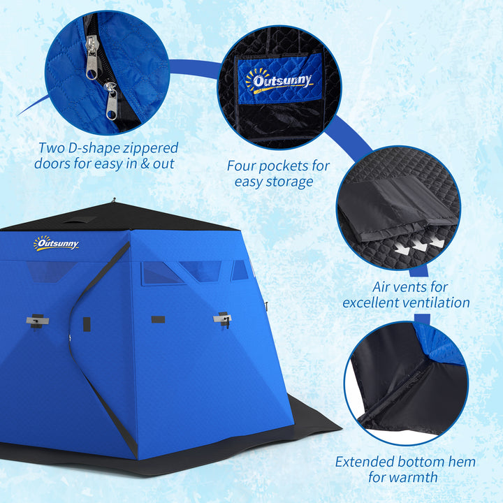 Outsunny 4 Person Insulated Ice Fishing Shelter, Pop-Up Portable Ice Fishing Tent with Carry Bag and Two Doors for -22℉, Black