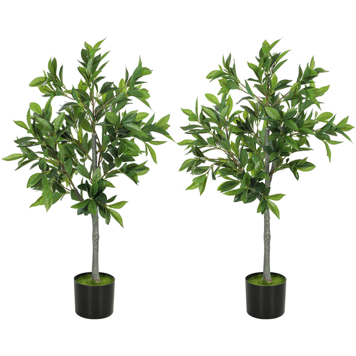 HOMCOM Potted Fake Plants Set of 2, Lifelike Laurel Artificial Trees with 345 PEVA Leaves for Indoor Outdoor Decor, Green