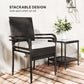 Outsunny 3 Piece Wicker Patio Furniture Set with Stackable Chairs, Washable Cushion, Tempered Glass Top, for Backyard, Brown