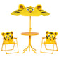 Outsunny Kids Folding Picnic Table and Chair Set Pattern Outdoor Garden Patio Backyard with Removable & Height Adjustable Sun Umbrella Brown