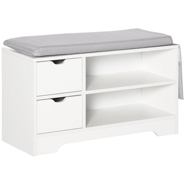 HOMCOM Upholstered Shoe Storage Bench w/ Seat, Entrance Bench w/ Drawer Open Shelves and Pocket for Hallway, White