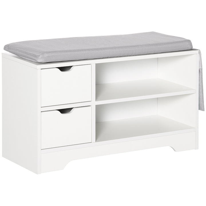 HOMCOM Upholstered Shoe Storage Bench w/ Seat, Entrance Bench w/ Drawer Open Shelves and Pocket for Hallway, White