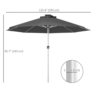Outsunny LED Patio Umbrella, Lighted Deck Umbrella with 4 Lighting Modes, Solar & USB Charging, Charcoal Grey