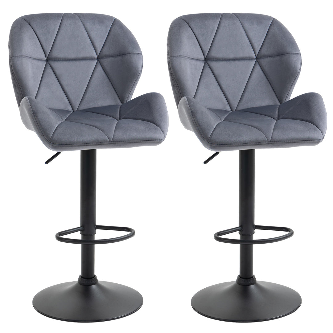HOMCOM Bar Stool Set of 2 Fabric Adjustable Height Armless Upholstered Counter Chairs with Swivel Seat, Black