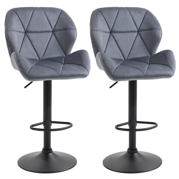 HOMCOM Bar Stool Set of 2 Fabric Adjustable Height Armless Upholstered Counter Chairs with Swivel Seat, Black
