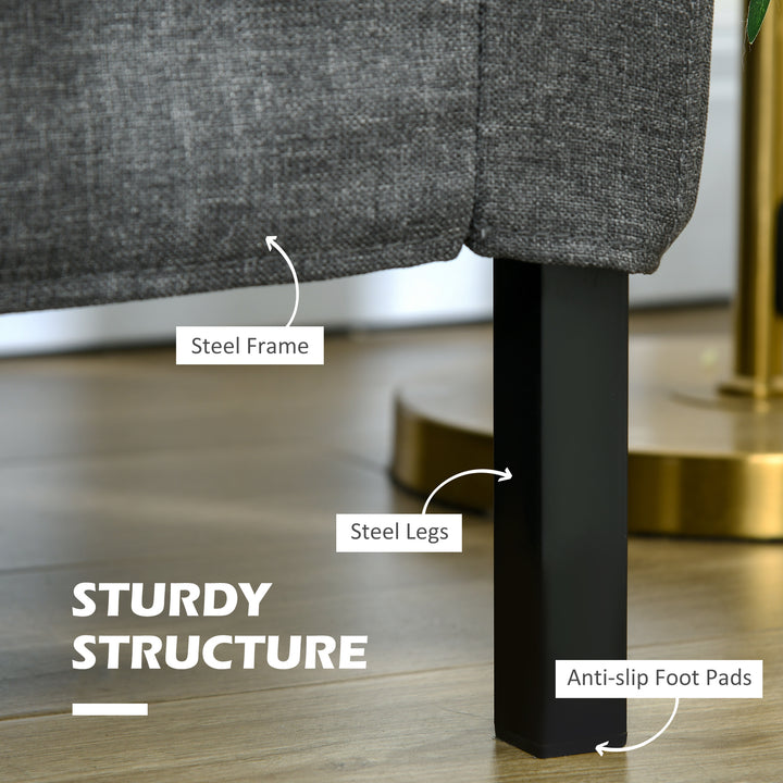 HOMCOM 53" 2 Seat Sofa, Upholstered Two Seater Couch with Sturdy Steel Legs for Bedroom, Living Room, Dark Grey