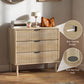 HOMCOM Bedroom Chest of Drawers, 3 Drawer Dresser with Fluted Panels and Solid Wood Legs, Storage Cabinet for Living Room, Oak