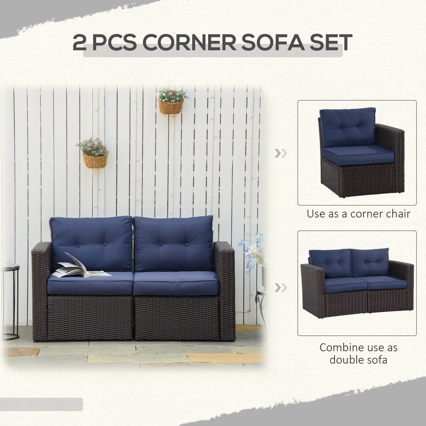 Outsunny 2 Seat Patio Loveseat Deluxe Wicker Sofa Chair Outdoor Rattan Furniture Couch All Weather with Cushion for Balcony, Deck, Garden and Poolside, Grey