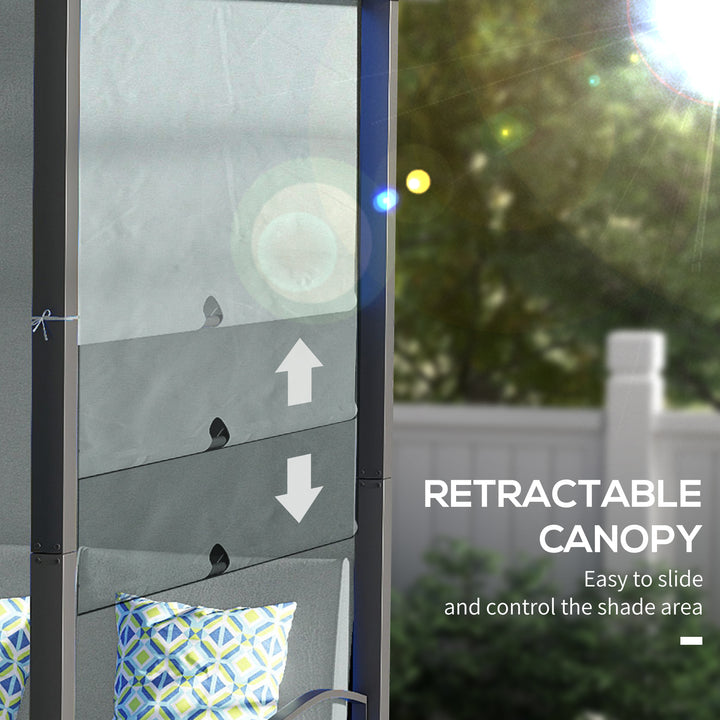 Outsunny Wicker Patio Furniture, Outdoor PE Rattan Sofa Set with Retractable Canopy Pergola, Shade Shelter for Deck, Pool, Garden, Terrace, Blue