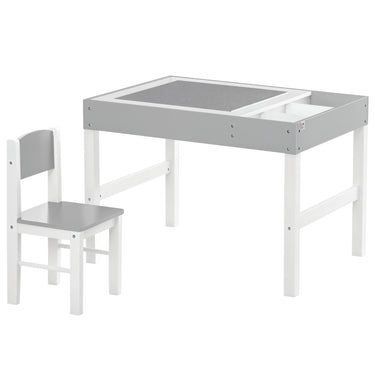Qaba Lego Table with Storage for Kids, Multi-Usage Kids Table and Chair Set with Building Blocks Desktop, 2PCs Toddler Activity Furniture, for Arts & Crafts Homework, Grey