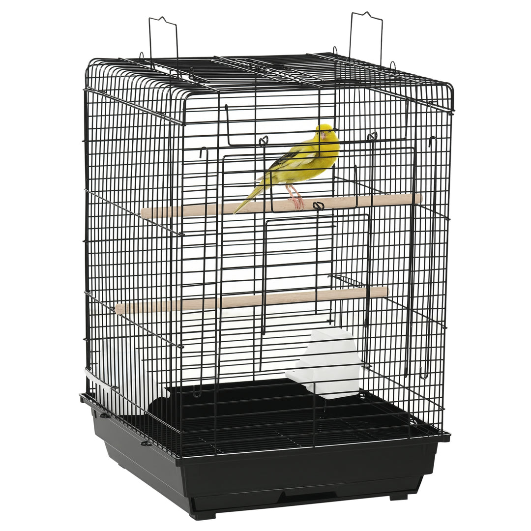 PawHut 23" Bird Cage Flight Parrot House Cockatiels Playpen with Open Play Top and Feeding Bowl Perch Pet Furniture Black
