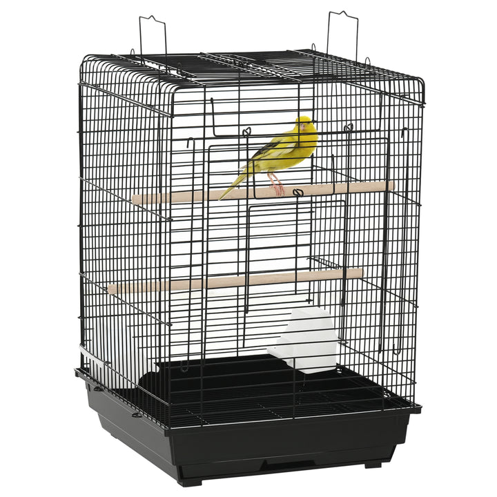 PawHut 23" Bird Cage Flight Parrot House Cockatiels Playpen with Open Play Top and Feeding Bowl Perch Pet Furniture Black