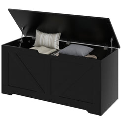 HOMCOM 39.4 Inches Storage Chest, Storage Trunk with 2 Safety Hinges, Wooden Box for Living Room, Black Wood Grain